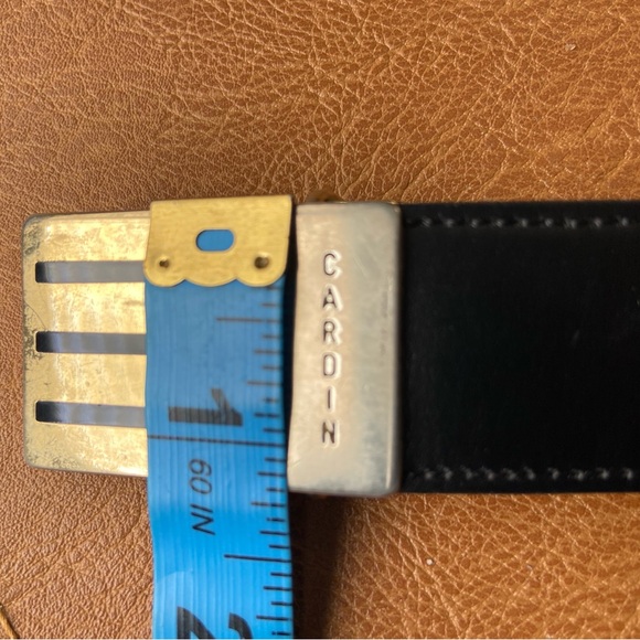 Vintage Pierre Cardin Leather Black Silver Gold Logo Belt - Picture 6 of 15